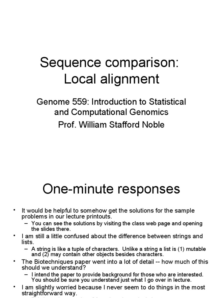 Sequence Comparison: Local Alignment | PDF | Biology | Mathematical ...
