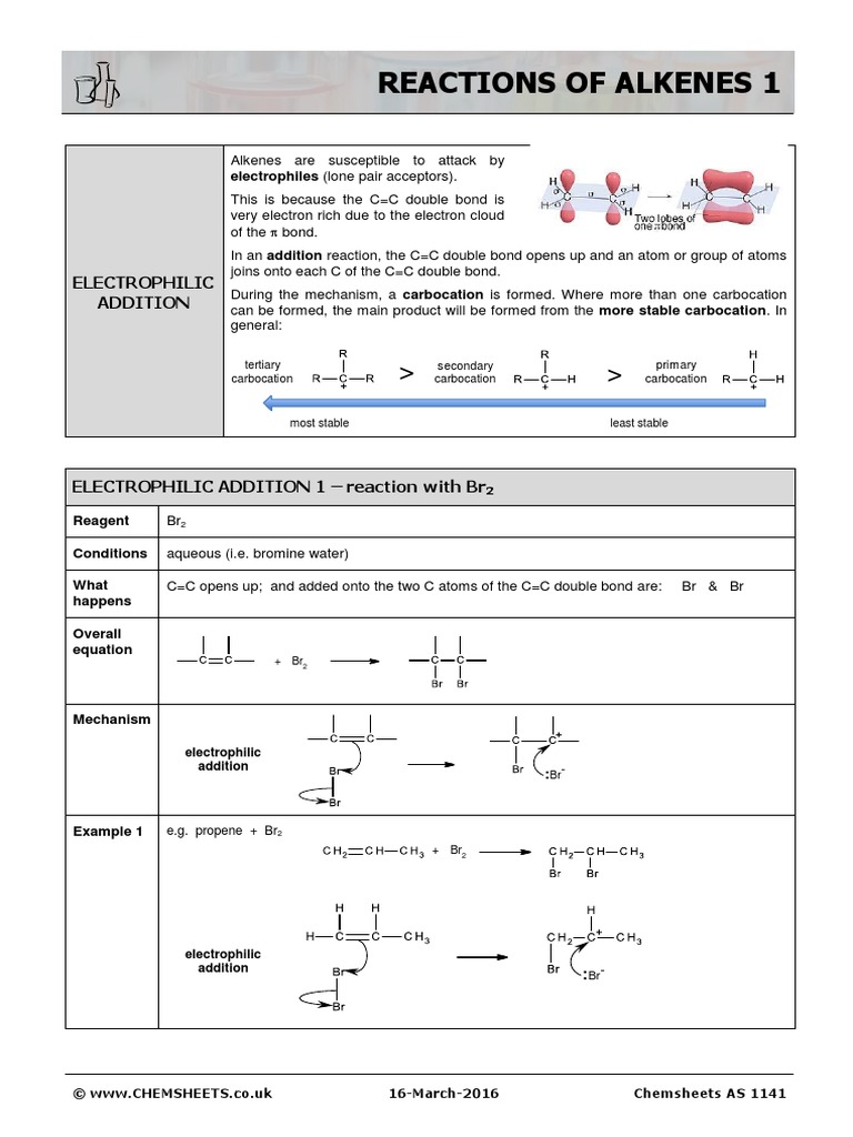 Reactions of Alkenes 1 | PDF | Alkene | Chemical Reactions