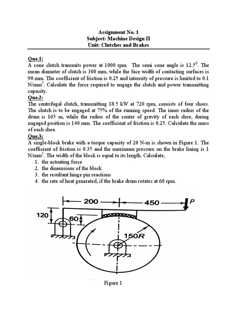 Assignment 1 Clutches and Brakes PDF