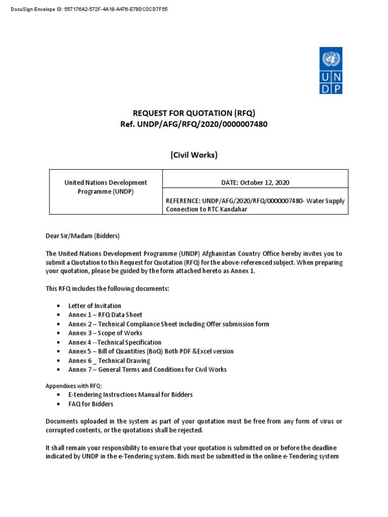 UNDP RFQ for Kandahar Civil Works | PDF | Specification (Technical ...