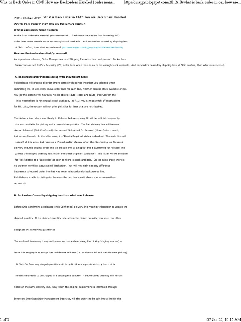 20th October 2012 What Is Back Order in OM? How Are Backorders Handled ...