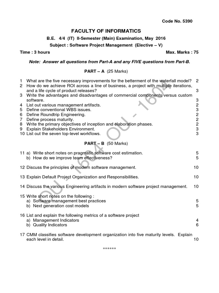 Software Project Management Exam 2016 | PDF | Project Management | Business