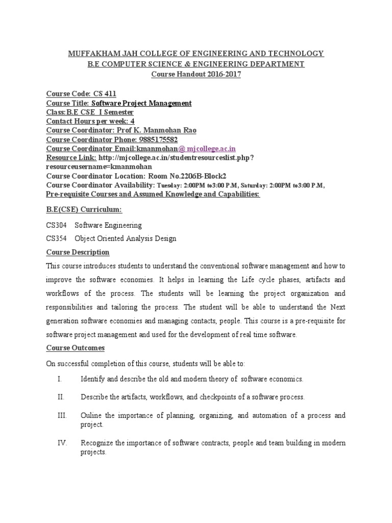 Software Project Management Course Guide | PDF | Project Management ...
