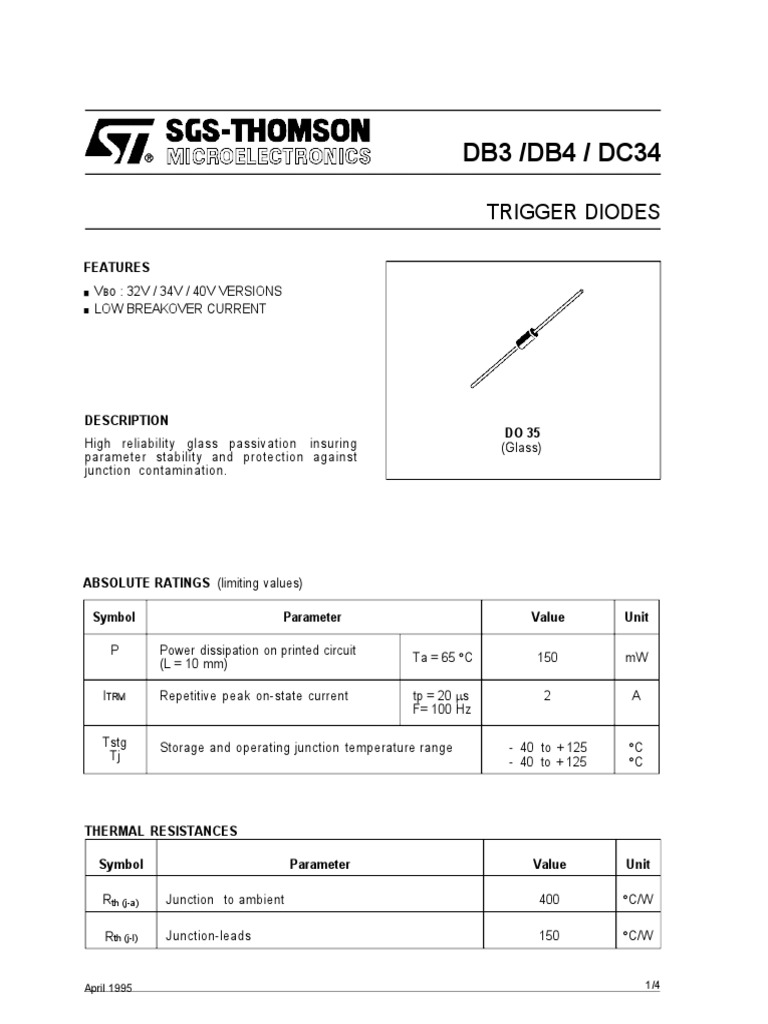 DB3 /DB4 / DC34: Trigger Diodes | PDF | Manufactured Goods | Electrical ...