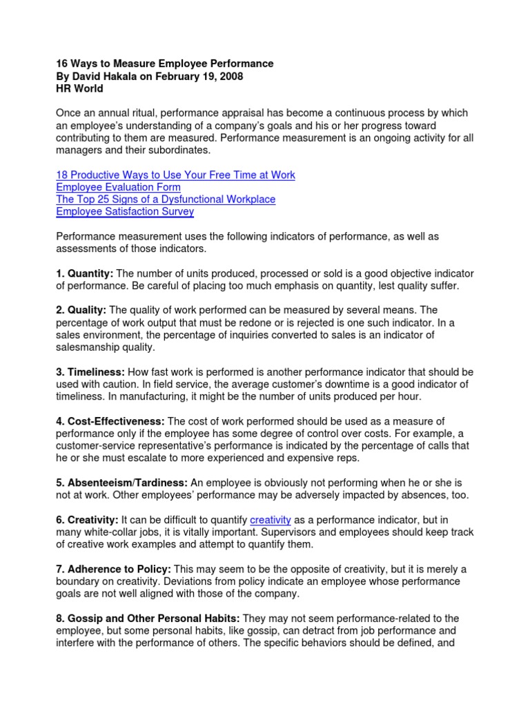 16 Ways To Measure Employee Performance PDF | PDF | Performance ...