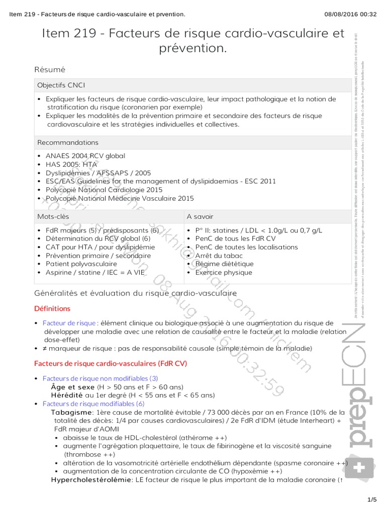 Facteurs de risque cardiovasculaire et prévention | PDF | Hypertension ...