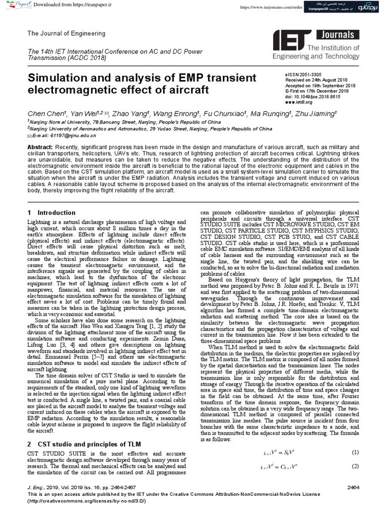 Simulation and Analysis of EMP Transient Electromagnetic Effect of ...