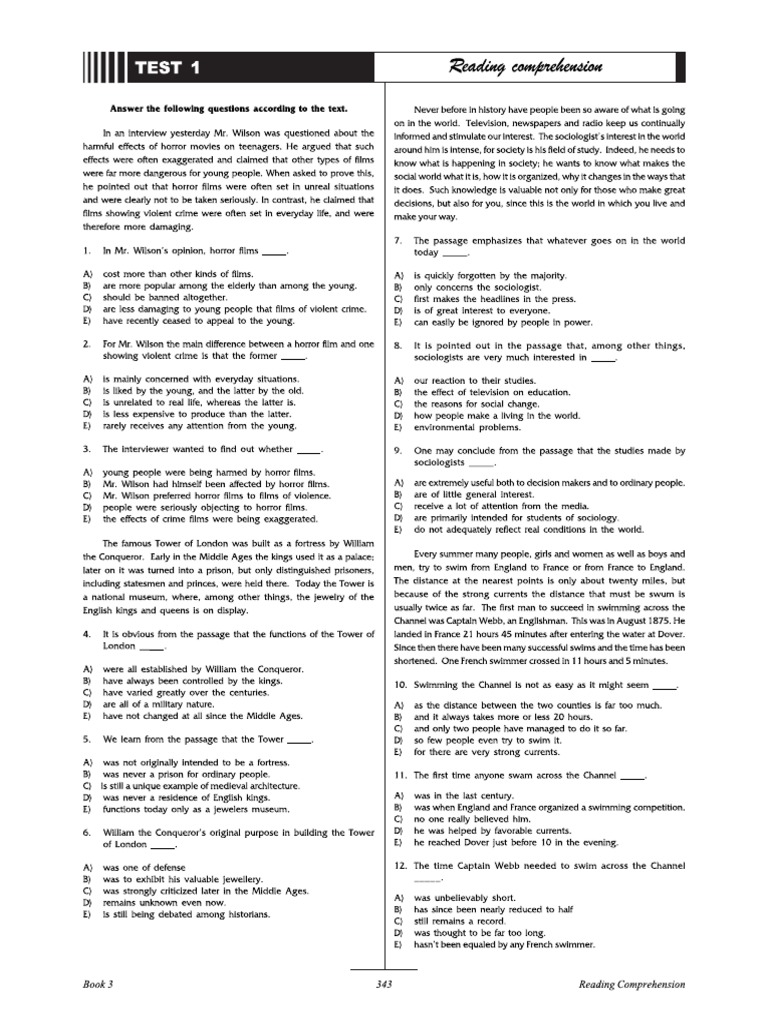Reading Comprehension PDF | PDF