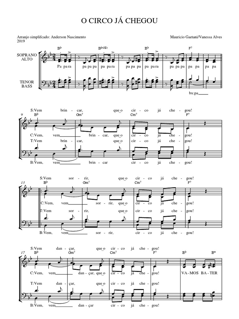 O Circo Ja Chegou Arranjo Vocal Pdf