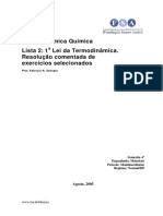 Termodinâmica Química Lista 2 - 1 A Lei Da Termodinâmica. Resolução Comentada de Exercícios Selecionados