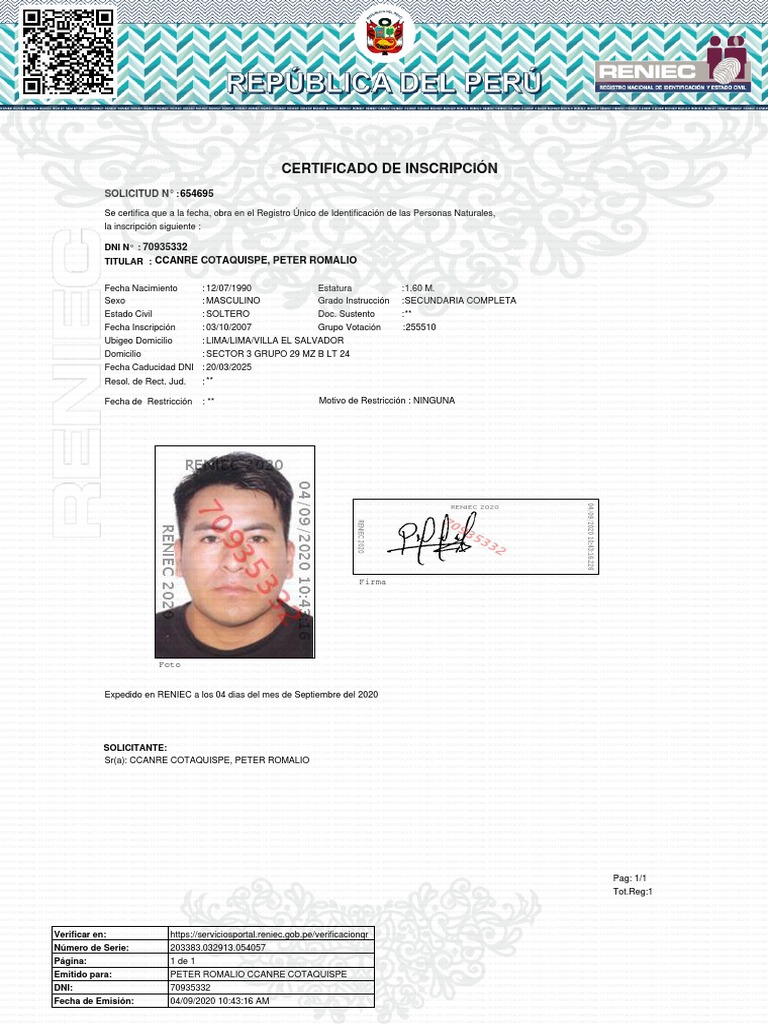Ficha Registral RENIEC: Guía Completa | PDF | Perú | Responsabilidad