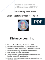 International Enterprise Project Management (IEPM) : Distance Learning Instructions 2020 - September Mon 7 - Thu 10