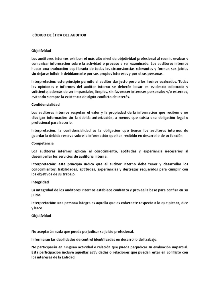 Código de Ética Del Auditor | PDF | Auditoría | Contralor