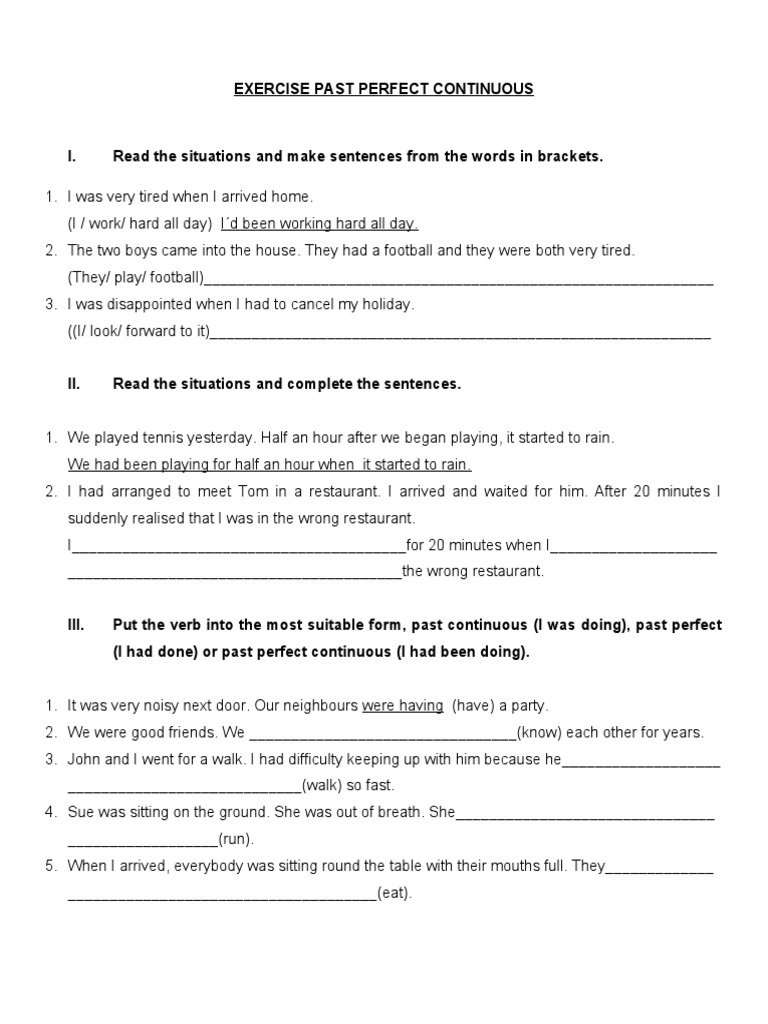 Past Perfect Continuous Exercises | PDF