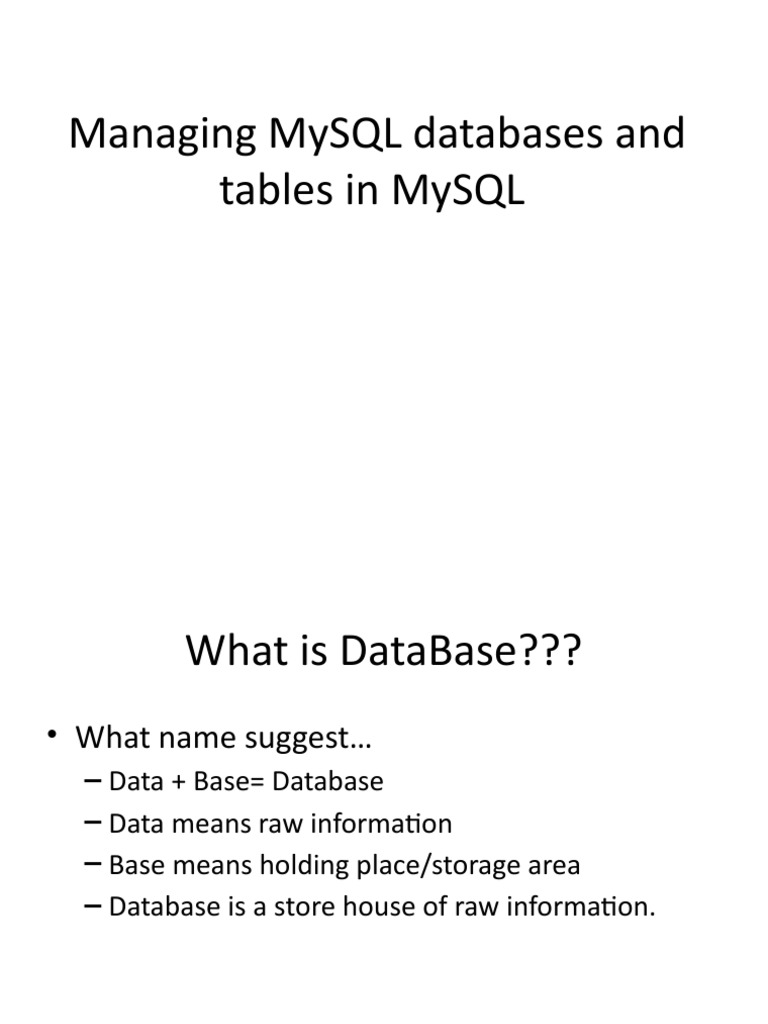 Managing Mysql Databases and Tables in Mysql | PDF | Databases | Data ...