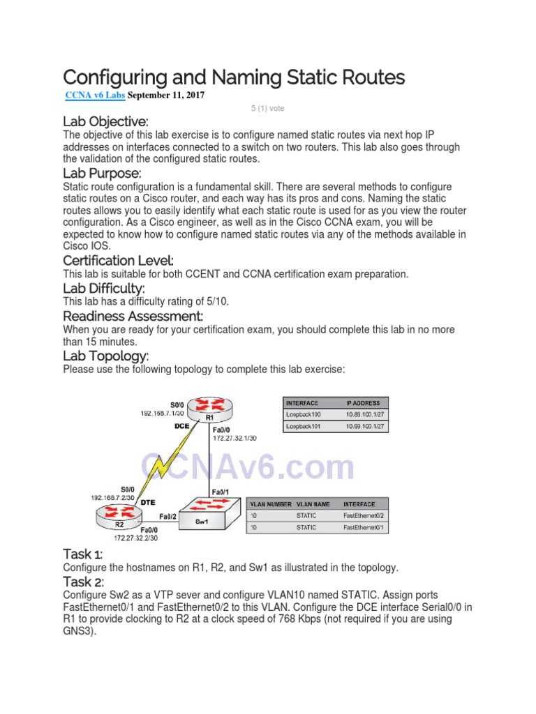 Configuring and Naming Static Routes PDF Cisco Certifications