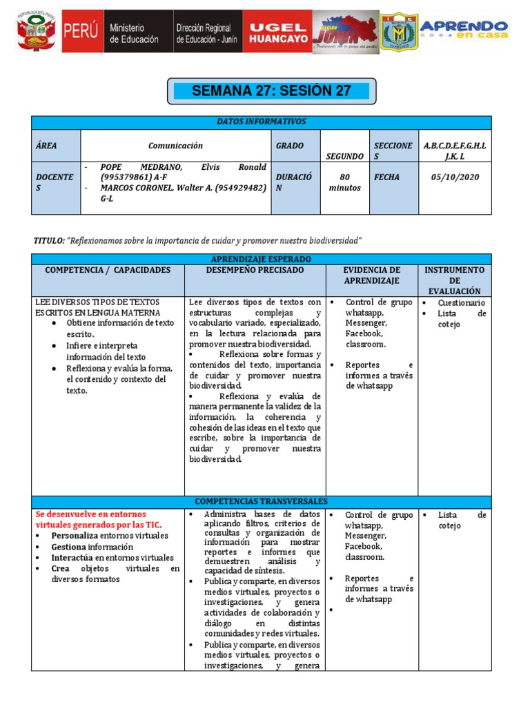 Semana 27 - Sesion 27 - 2do - Grado - Comunicacion | PDF ...
