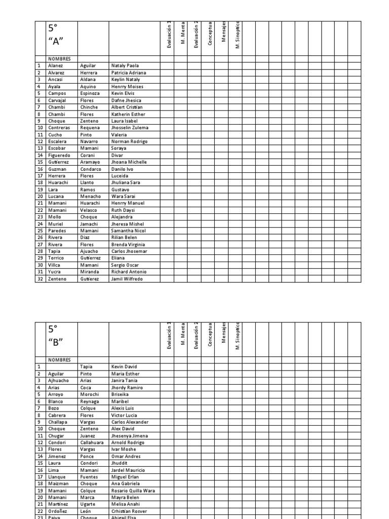 LISTA DE 5° A | PDF