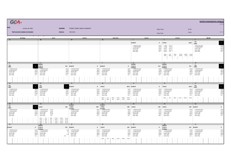 Monthly Flight Crew Schedule Report | PDF