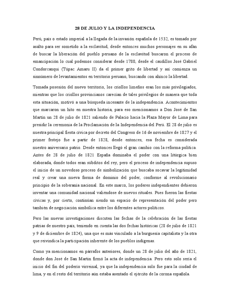 La Independencia del Perú: 28 de Julio | PDF | Perú | América del Sur
