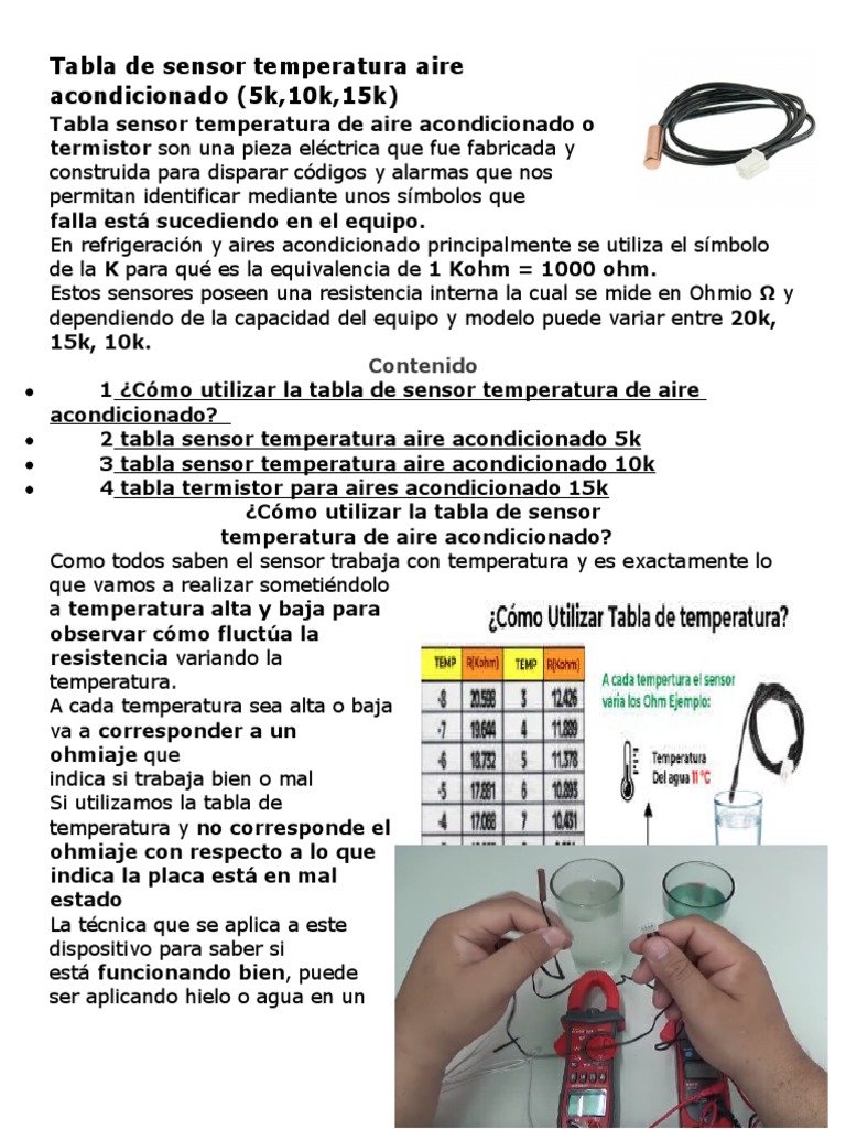 Tabla de Sensor Temperatura Aire Acondicionado | PDF Resistor | Temperatura