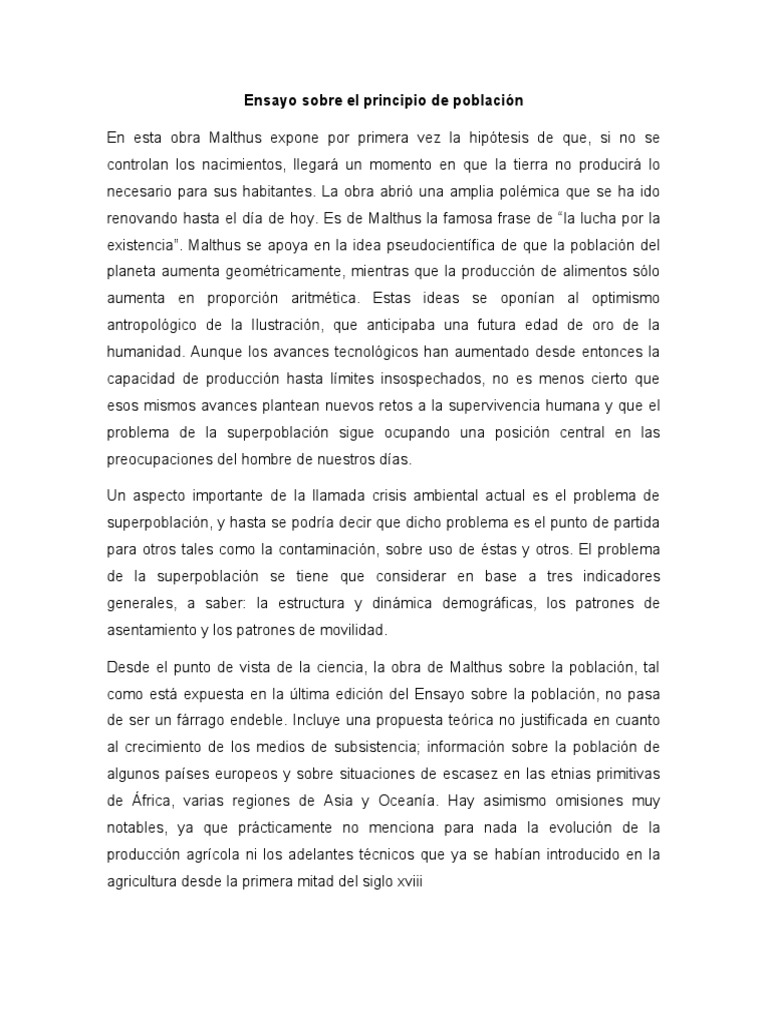 Malthus y el principio de la población | PDF