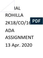 Kamal Rohilla 2K18/CO/166 ADA Assignment 13 Apr. 2020