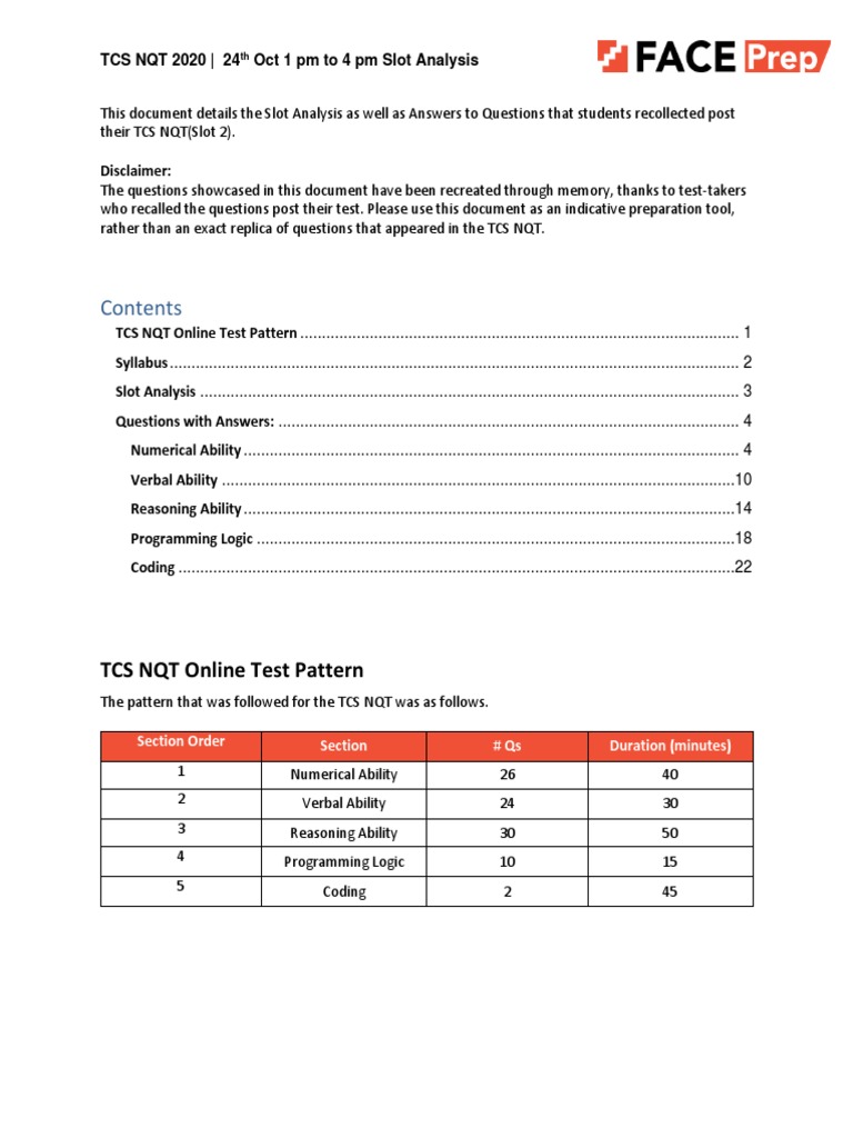 TCS NQT 24th Oct 1 PM To 4 PM Slot Analysis PDF | PDF | Cipher ...