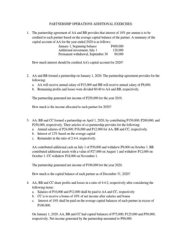 Partnership Operations Financial Exercises | PDF | Partnership | Interest