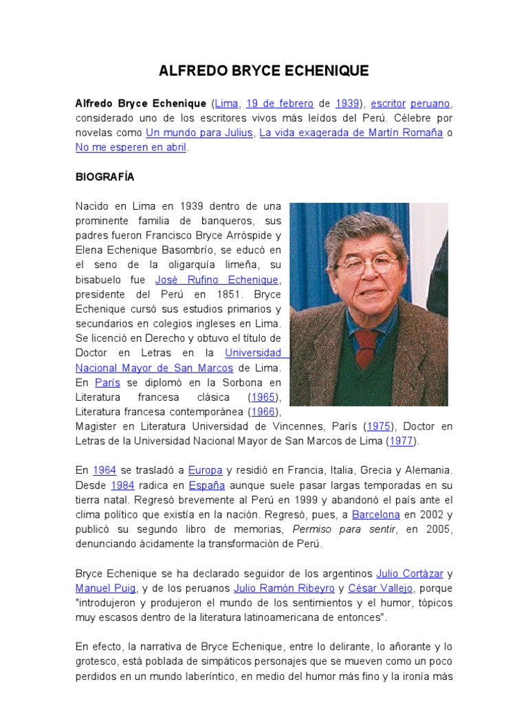 ALFREDO BRYCE ECHENIQUE Ficción y literatura Free 30day Trial Scribd