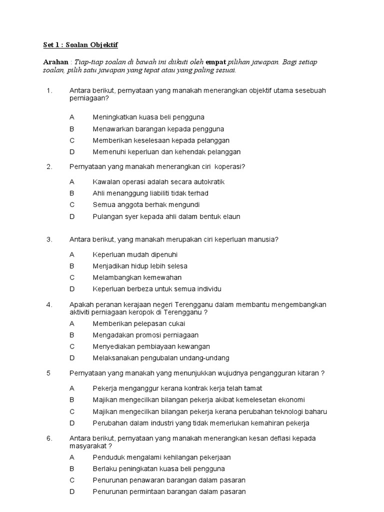 Soalan Objektif Set 4 Dan Skema Pdf
