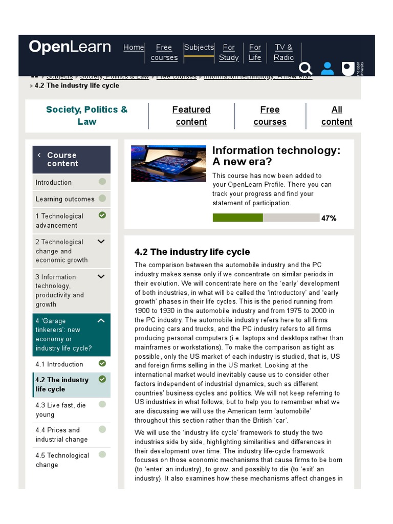Information Technology - A New Era - 4.2 The Industry Life Cycle ...