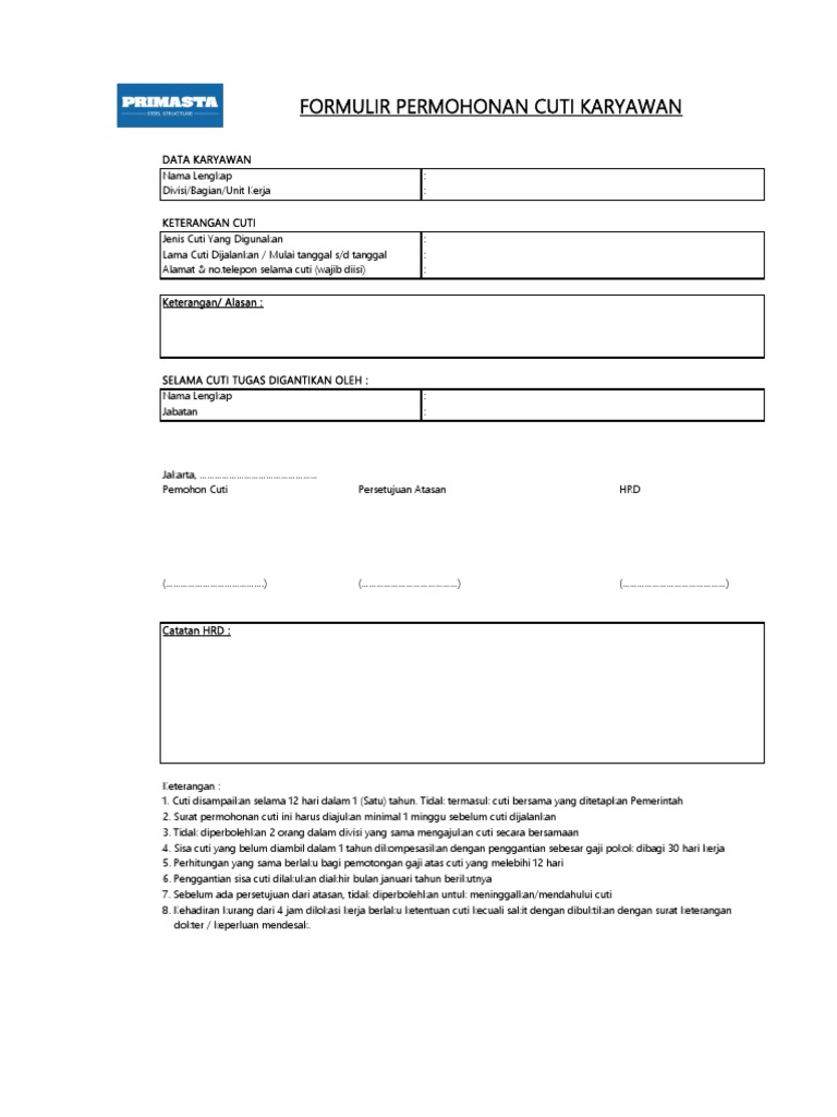 Form Cuti Karyawan Proyek | PDF