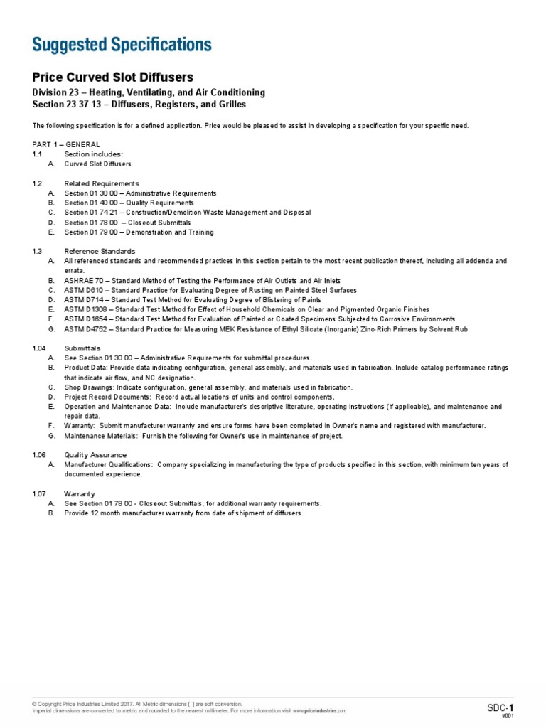 Sds Curved Linear Slot Diffuser Specification PDF Paint