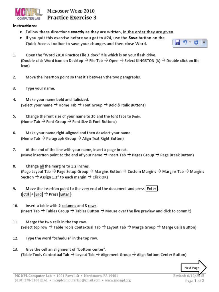 Practice Exercise 3: Instructions | PDF | Microsoft Word | Icon (Computing)