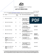 List of Senators: The Parliament of The Commonwealth of Australia The Senate