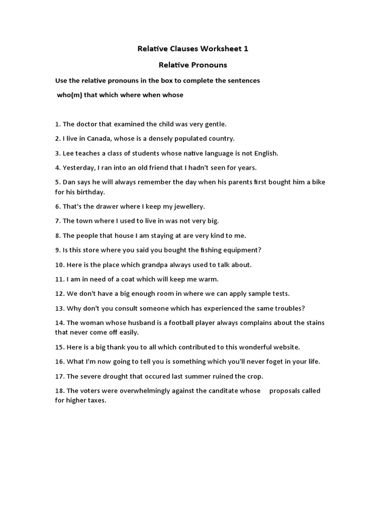 ESL Relative Clauses Practice | PDF