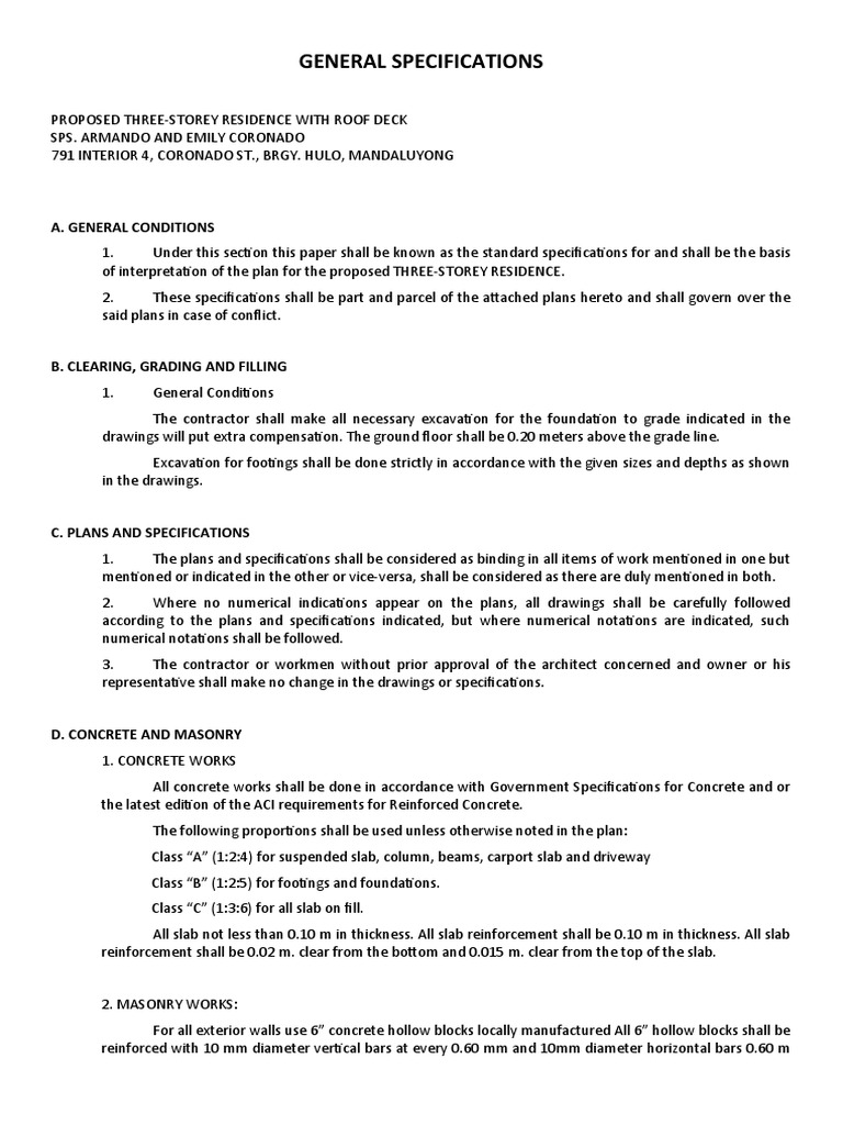 Three-Storey Residential Building Specs | PDF | Door | Concrete