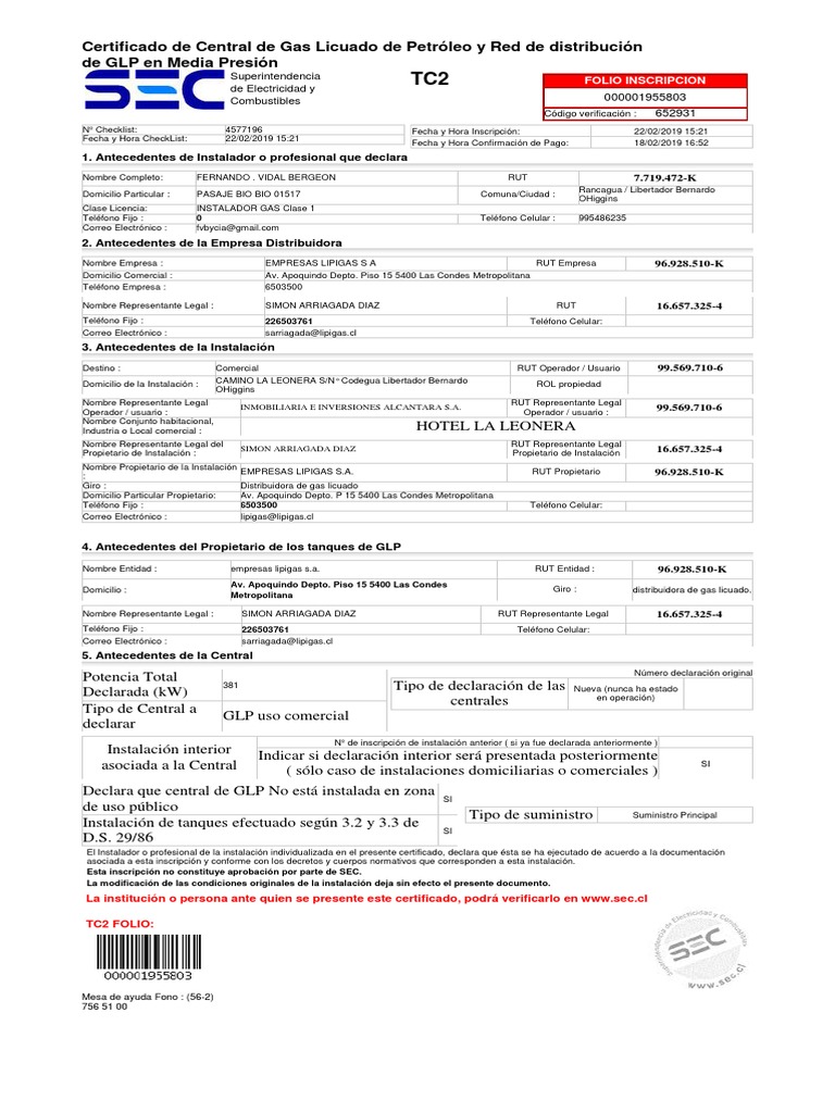 TC2 - INMOB. E INV. ALCANTARA - HOTEL LA LEONERA - CODEGUA tc2 | PDF ...