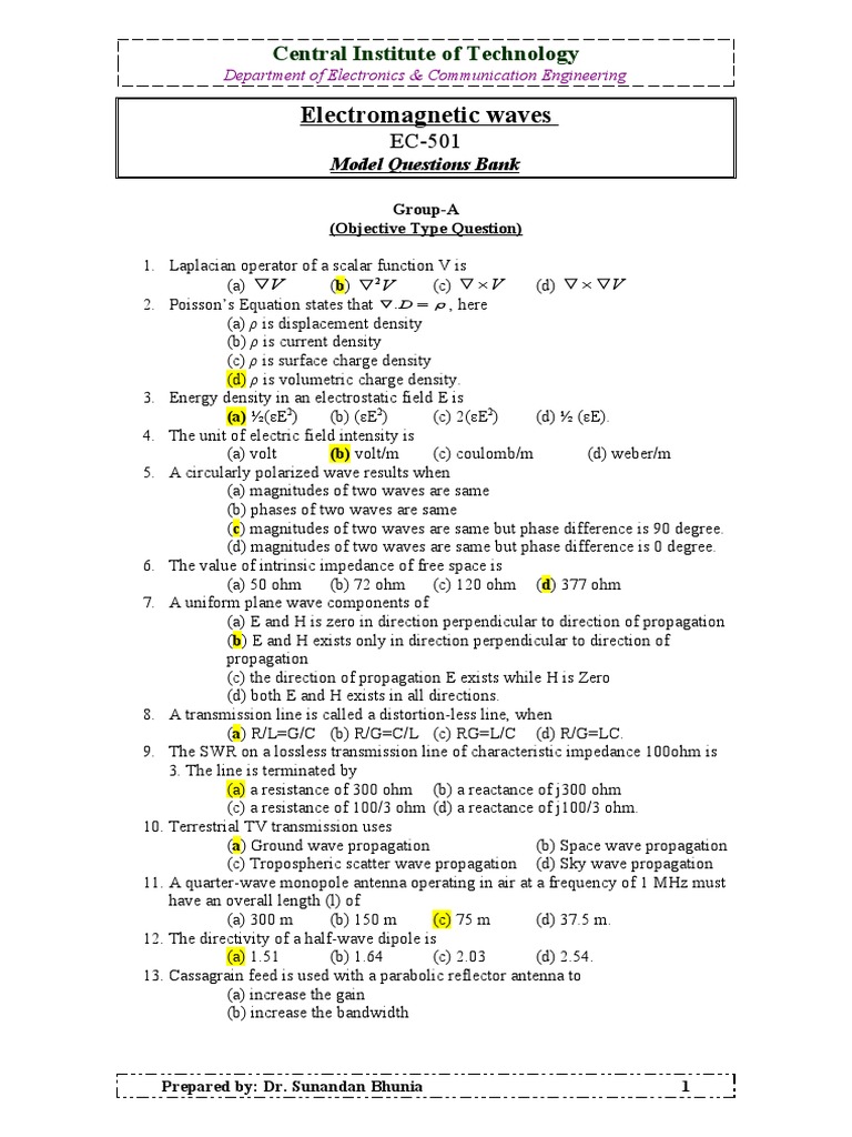 Objective Type Questions on Waves from the Central