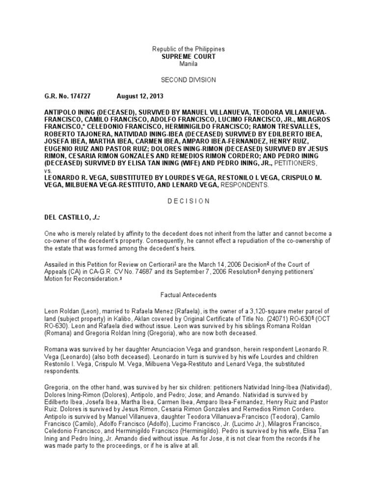 Antipolo Ining v. Leonardo Vega PDF Concurrent Estate Laches (Equity)