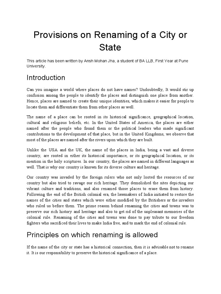 Guidelines for City and State Renaming | PDF | Bill (Law) | Government