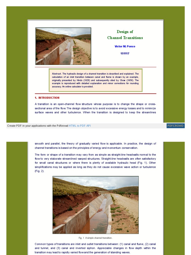 Design of Canal Transitions | PDF | Geometry | Space