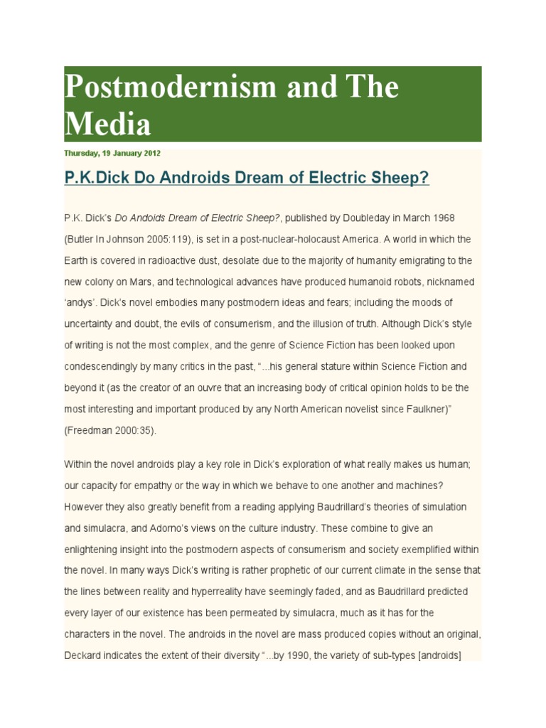 Postmodernism and The Media | PDF | Android (Robot)