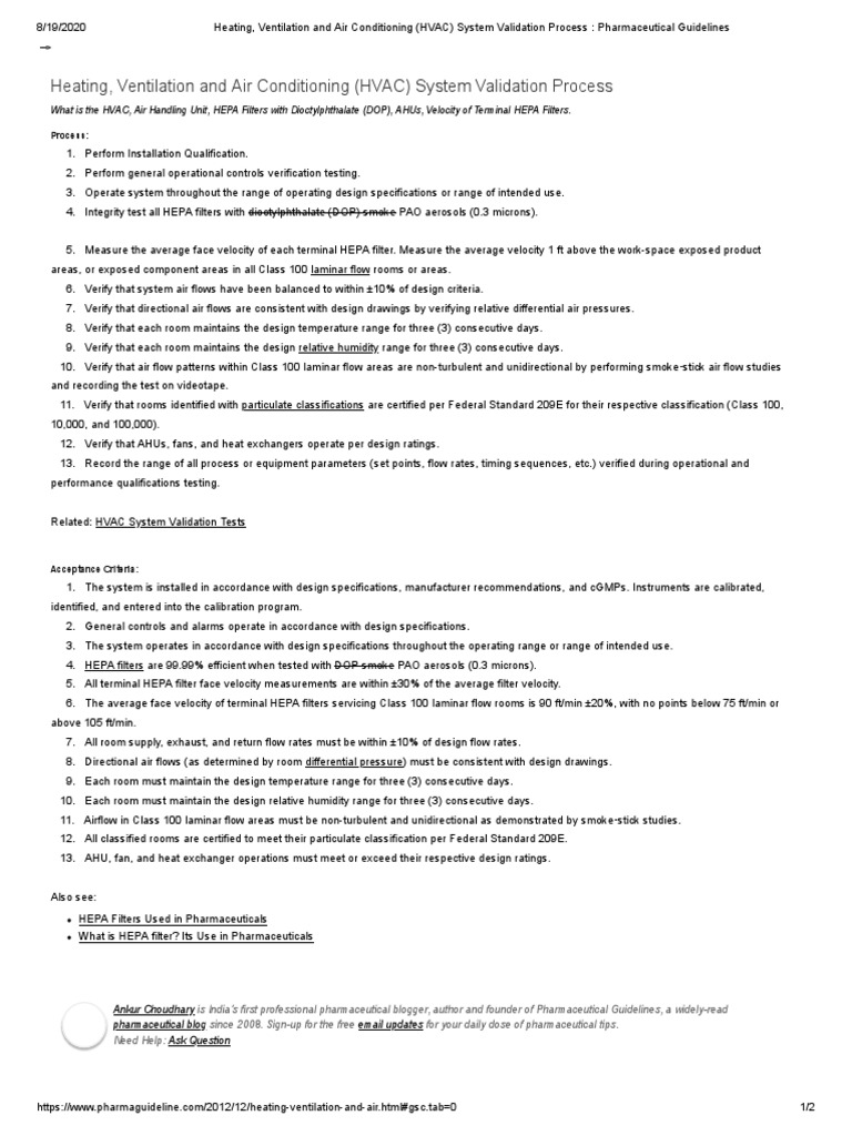 Heating, Ventilation and Air Conditioning (HVAC) System Validation