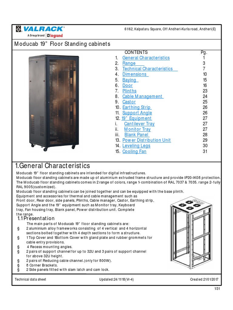 Moducab 42U Rack Specifications | PDF | Building Engineering | Metals