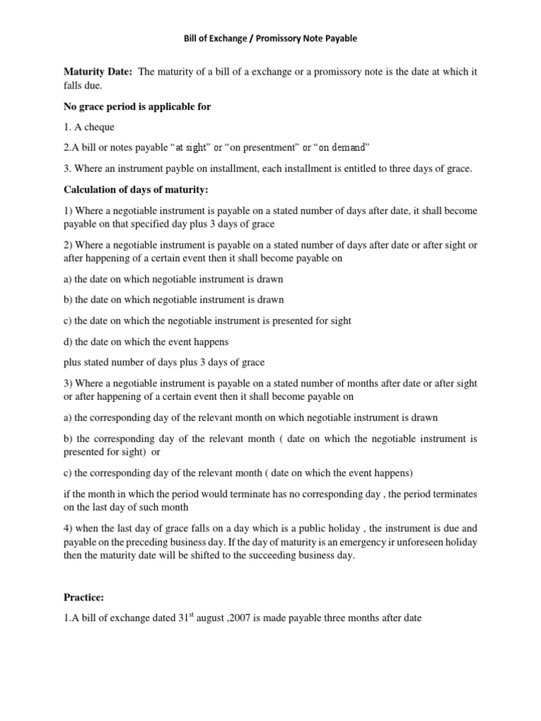Maturity Dates of Bills and Notes Explained | PDF | Promissory Note ...