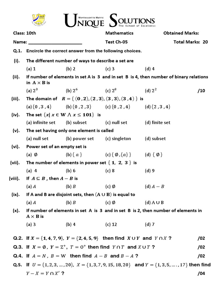 Class 10 Maths Chapter 5 Test Paper | PDF