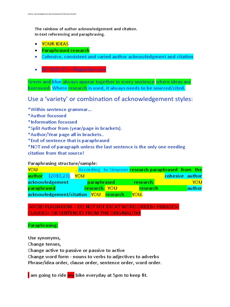 Author Acknowledgement and Citation Tips | PDF | Phrase | Sentence ...