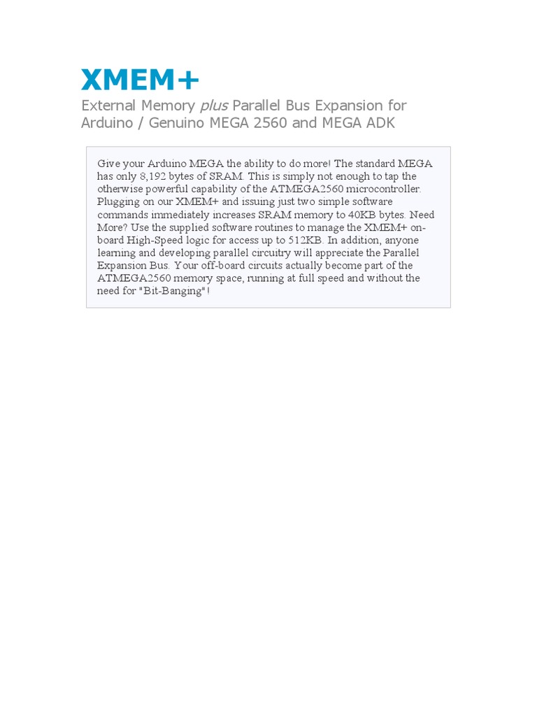 Xmem+: External Memory Parallel Bus Expansion For Arduino / Genuino ...